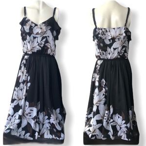 WHBM • Black Floral Sleeveless Ruffle Dress • Sz 6